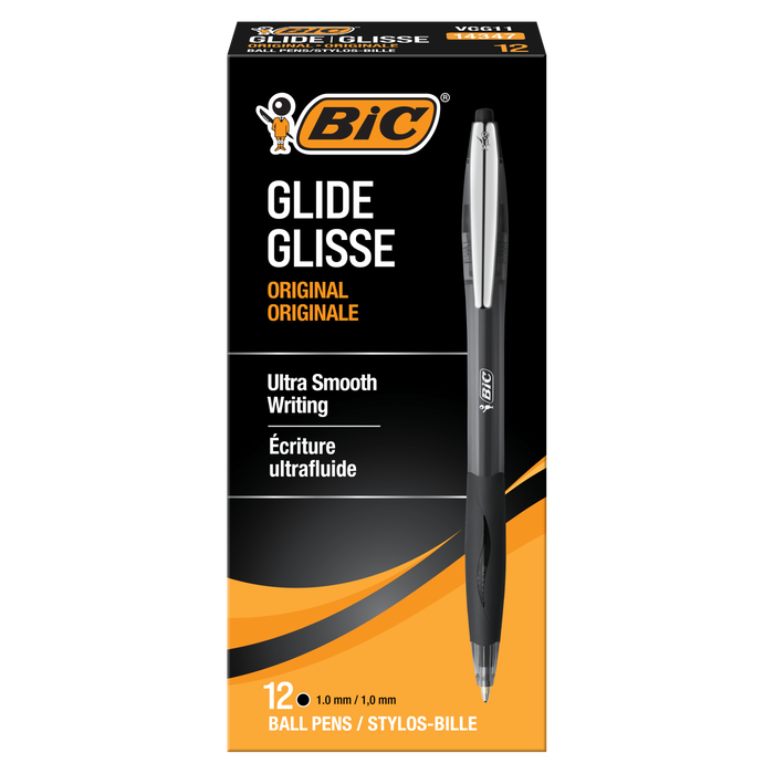 BIC Glide Black Retractable Ballpoint Pens, Medium Point (1.0mm), 12-Count Pack, Ultra Smooth Writing Black Pens