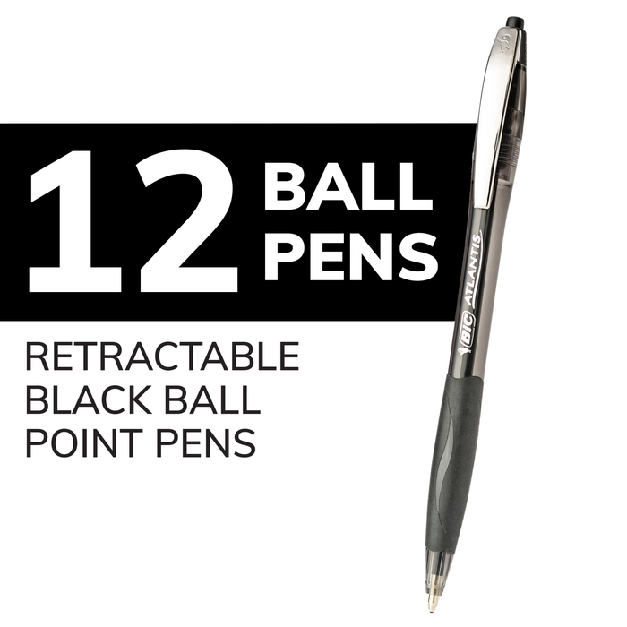 BIC Glide Black Retractable Ballpoint Pens, Medium Point (1.0mm), 12-Count Pack, Ultra Smooth Writing Black Pens