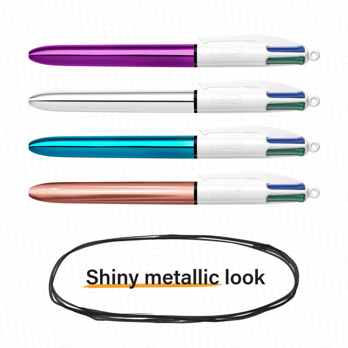 BIC 4-Color Shine Retractable Metallic Ballpoint Pens, Medium Point (1.0mm), 2-Count Pack, Retractable Ballpoint Pen With Long-Lasting Ink