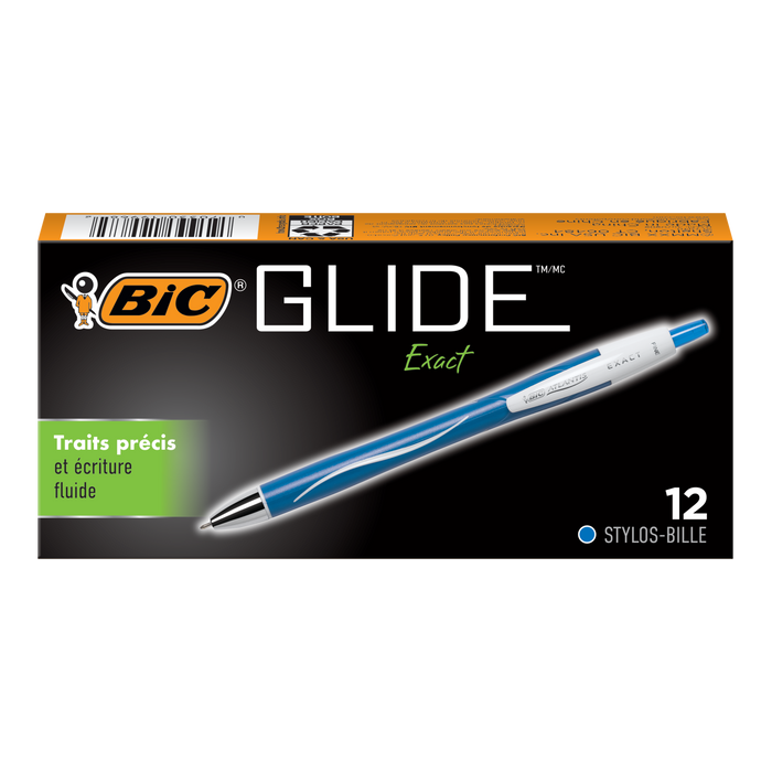 BIC Glide Exact Blue Retractable Ballpoint Pens, Fine Point (0.7mm), 12-Count Pack, Ultra Smooth Writing Blue Pens