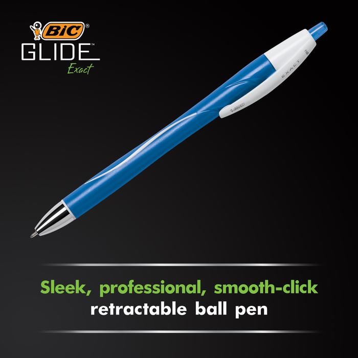 BIC Glide Exact Blue Retractable Ballpoint Pens, Fine Point (0.7mm), 12-Count Pack, Ultra Smooth Writing Blue Pens