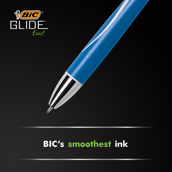 BIC Glide Exact Blue Retractable Ballpoint Pens, Fine Point (0.7mm), 12-Count Pack, Ultra Smooth Writing Blue Pens
