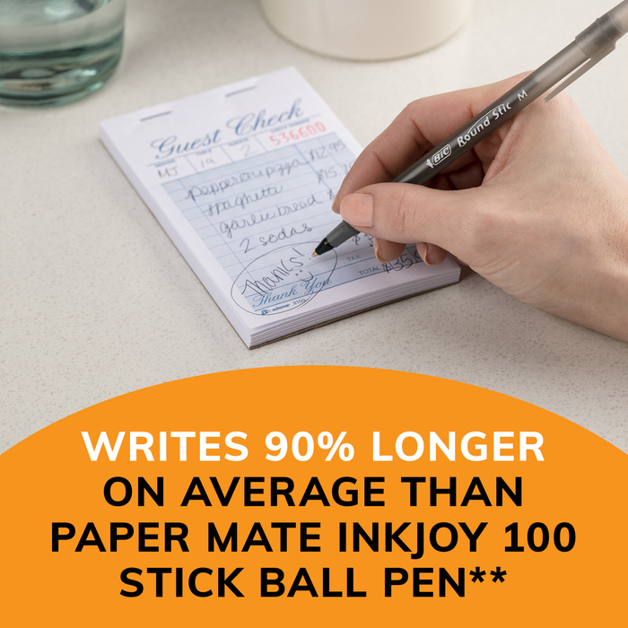 BIC Round Stic Xtra Life Black Ballpoint Pens, Medium Point (1.0mm), 12-Count Pack of Bulk Pens, Flexible Round Barrel for Writing Comfort, No. 1 Selling Ballpoint Pens