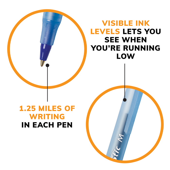BIC Round Stic Xtra Life Blue Ballpoint Pens, Medium Point (1.0mm), 10-Count Pack of Bulk Pens, Flexible Round Barrel for Writing Comfort, No. 1 Selling Ballpoint Pens