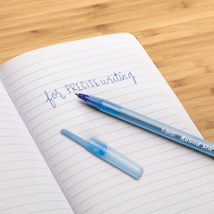 BIC Round Stic Xtra Precision Fine Blue Ballpoint Pens, Medium Point (0.8 mm), 12-Count Pack, Excellent Writing Pens