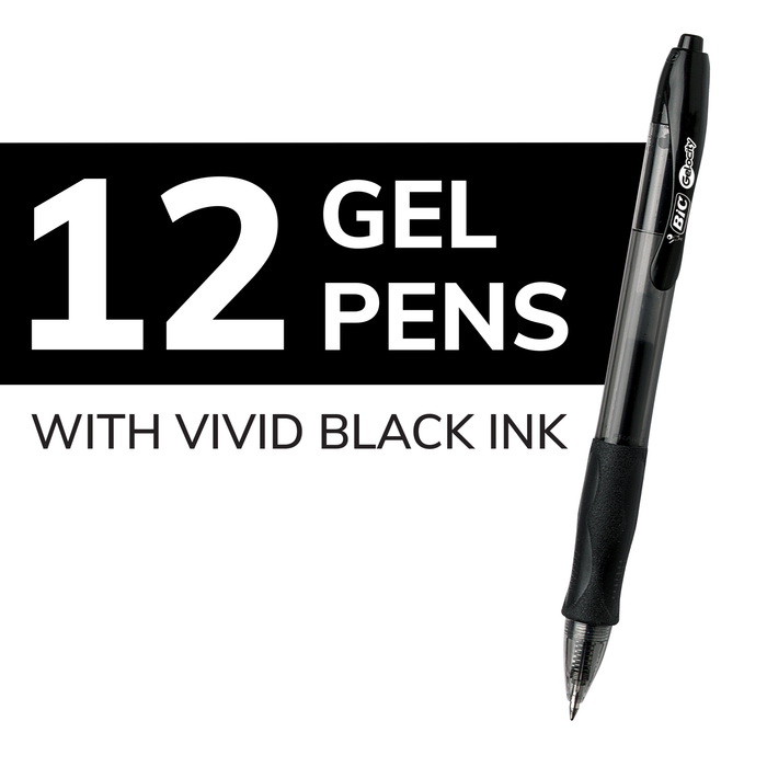 BIC Gelocity Original Black Gel Pens, Medium Point (0.7mm), 12-Count Pack, Retractable Gel Pens With Comfortable Grip