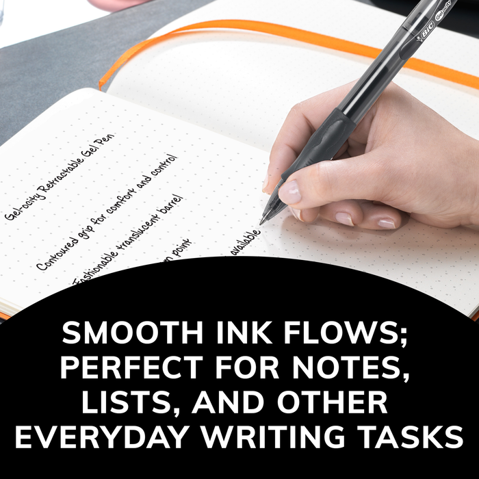 BIC Gelocity Original Black Gel Pens, Medium Point (0.7mm), 12-Count Pack, Retractable Gel Pens With Comfortable Grip