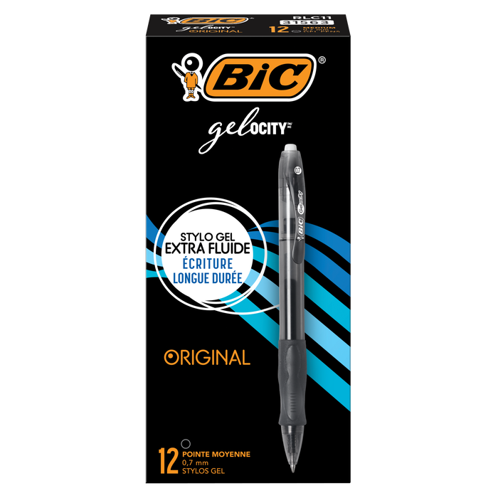 BIC Gelocity Original Blue Gel Pens, Medium Point (0.7mm), 12-Count Pack, Retractable Gel Pens With Comfortable Grip