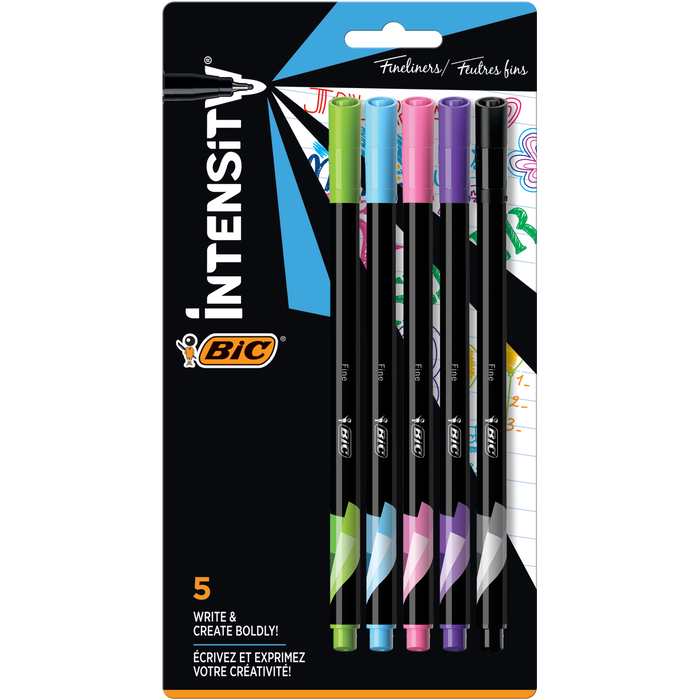 BIC Intensity Fineliner Marker Pen Set, Fine Point Pens (0.4 mm), Assorted Colors, 5-Count Pack, Markers for School