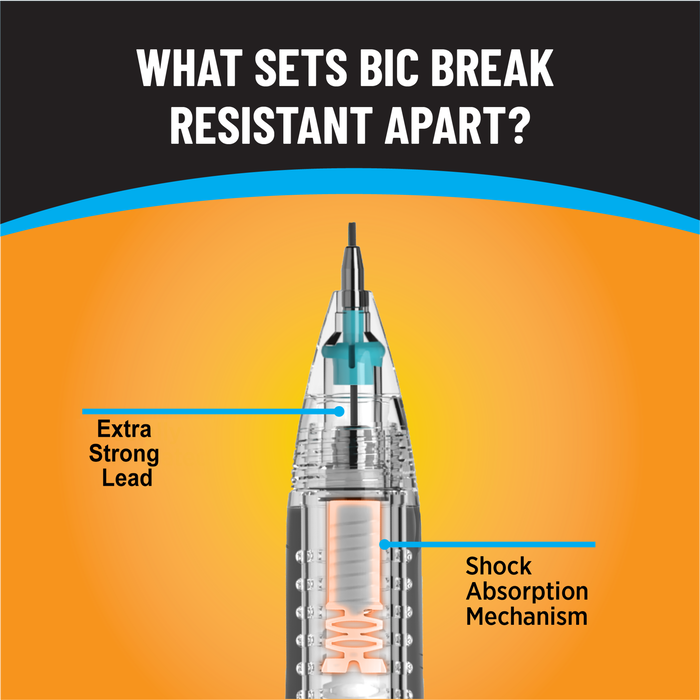 BIC Break Resistant Mechanical Pencils with Erasers, No. 2 Medium Point (0.7mm), 4-Count Pack Pencils for School or Office Supplies, Lead and Eraser Refills