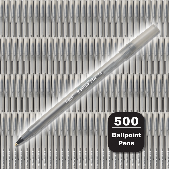 BIC Round Stic Xtra Life Black Ballpoint Pens, Medium Point (1.0mm), 500-Count Pack of Bulk Pens, Flexible Round Barrel for Comfortable Writing, No. 1 Selling Ballpoint Pens