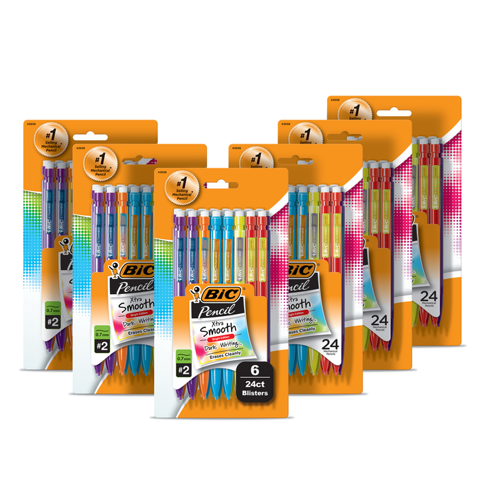 BIC Xtra-Sparkle Number 2 Mechanical Pencils With Erasers, Medium Point (0.7mm), 144-Count Pack, Cute Mechanical Pencils for Girls, Boys and Adults