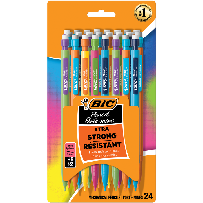 BIC Xtra Strong Mechanical Pencils with Erasers, Thick Point (0.9mm), 24-Count, Mechanical Pencils for School or Office Supplies