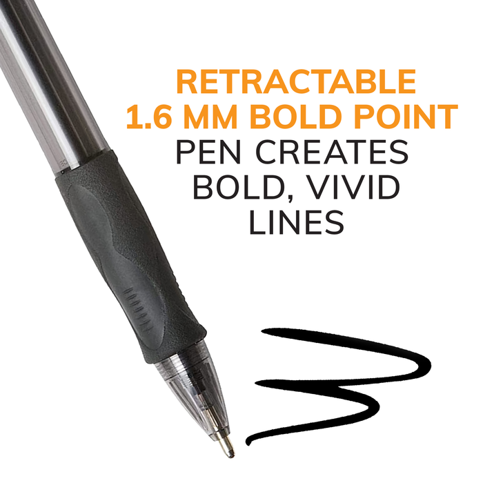 BIC Glide Bold Black Ballpoint Pens, Bold Point (1.6mm), 36-Count Pack, Retractable Ballpoint Pens With Comfortable Full Grip