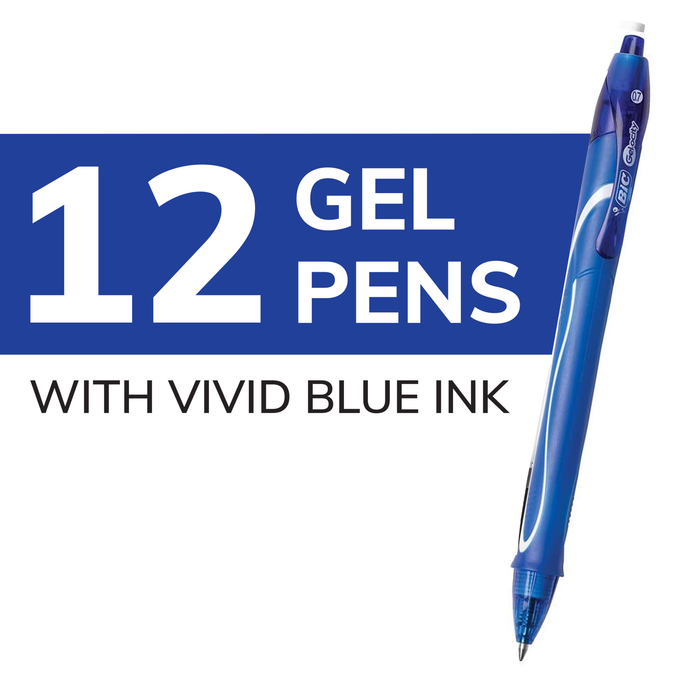 BIC Gelocity Quick Dry Blue Gel Pens, Medium Point (0.7mm), 12-Count Pack, Retractable Gel Pens With Comfortable Full Grip