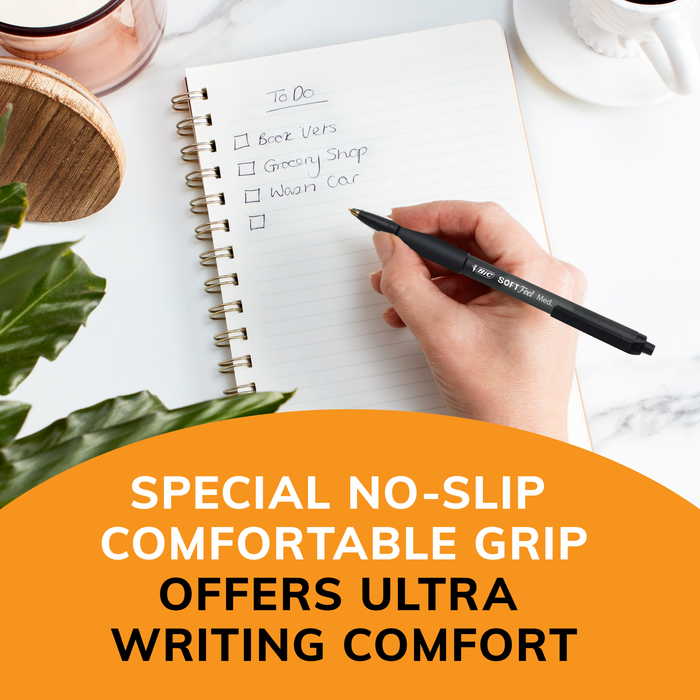 BIC Soft Feel Red Retractable Ballpoint Pens, Medium Point (1.0mm), 12-Count Pack, Red Pens With Soft-Touch Comfort Grip