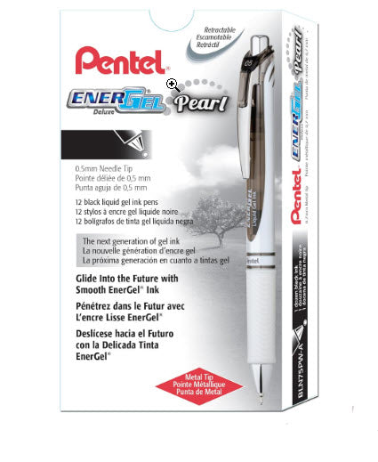 Pentel EnerGel Pearl RTX Retractable Liquid Gel Ink Pen, 12 Pack