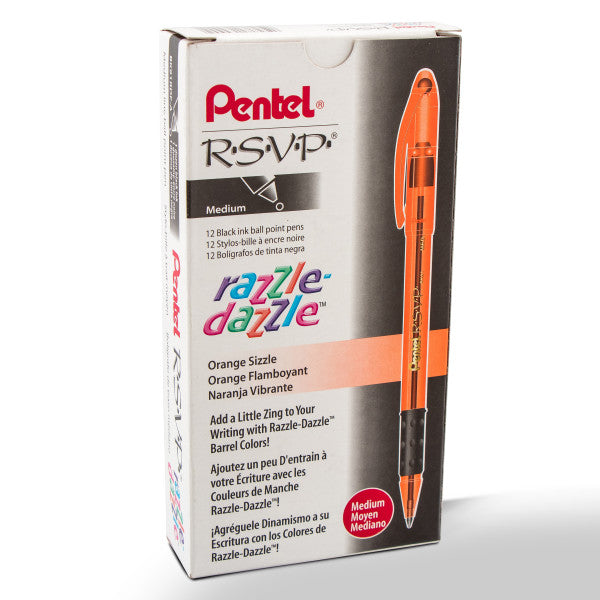 Pentel RSVP Razzle-Dazzle Ballpoint Pen, (1.0mm) Medium Line, BLACK Ink, Assorted Barrel Colors