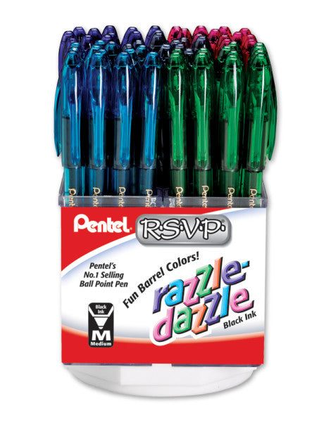 Pentel RSVP Razzle-Dazzle Ballpoint Pen, (1.0mm) Medium Line, BLACK Ink, Assorted Barrel Colors