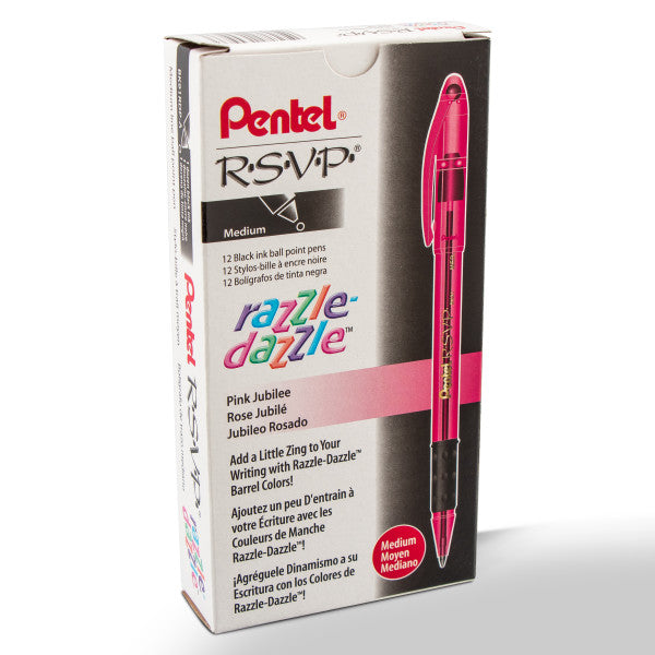 Pentel RSVP Razzle-Dazzle Ballpoint Pen, (1.0mm) Medium Line, BLACK Ink, Assorted Barrel Colors