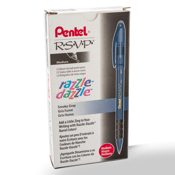 Pentel RSVP Razzle-Dazzle Ballpoint Pen, (1.0mm) Medium Line, BLACK Ink, Assorted Barrel Colors