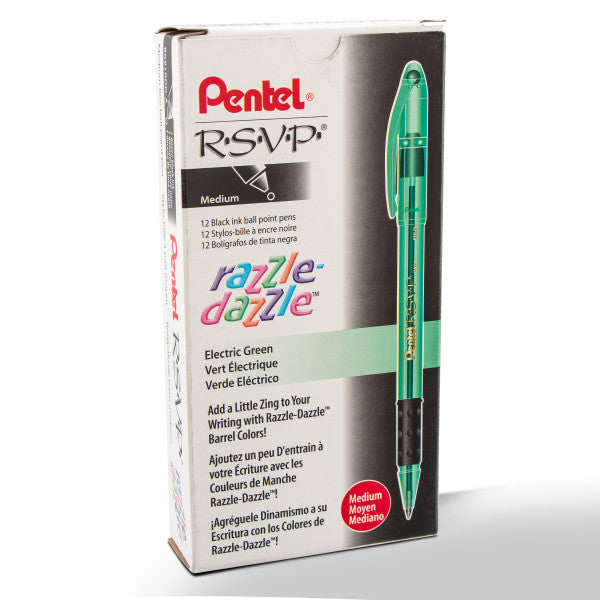 Pentel RSVP Razzle-Dazzle Ballpoint Pen, (1.0mm) Medium Line, BLACK Ink, Assorted Barrel Colors