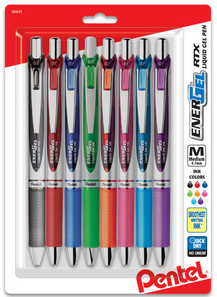 Pentel EnerGel RTX Retractable Liquid Gel Ink Pens, Multi-Color