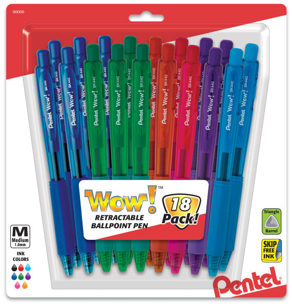 Pentel WOW! Retractable Ballpoint Pens, 1.0mm, Medium Line