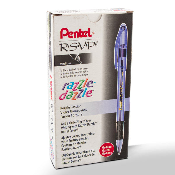 Pentel RSVP Razzle-Dazzle Ballpoint Pen, (1.0mm) Medium Line, BLACK Ink, Assorted Barrel Colors